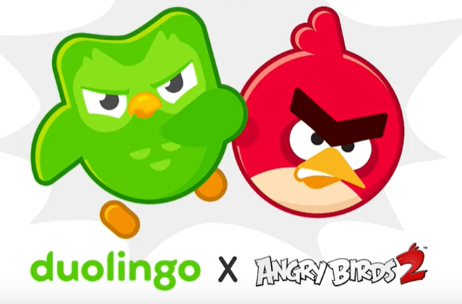 Duolingo owl joins Angry Birds in marketing crossover