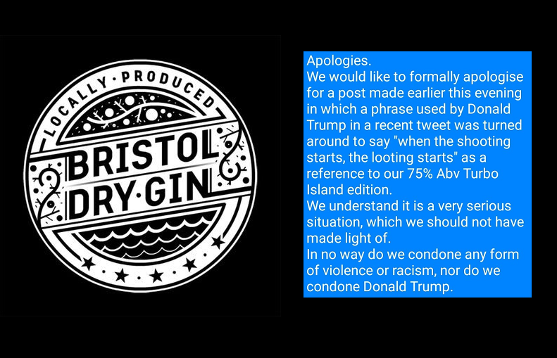 Twitter fail: Gin firm apologises for 'flammable' tweet about US riots