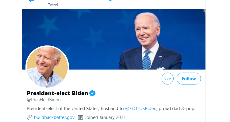 Biden to restart @POTUS Twitter account (with zero followers)